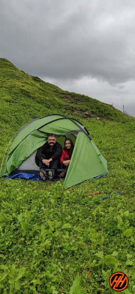 Srikanth Natarajan and his wife enjoying the Vijay Top Trek in Tent