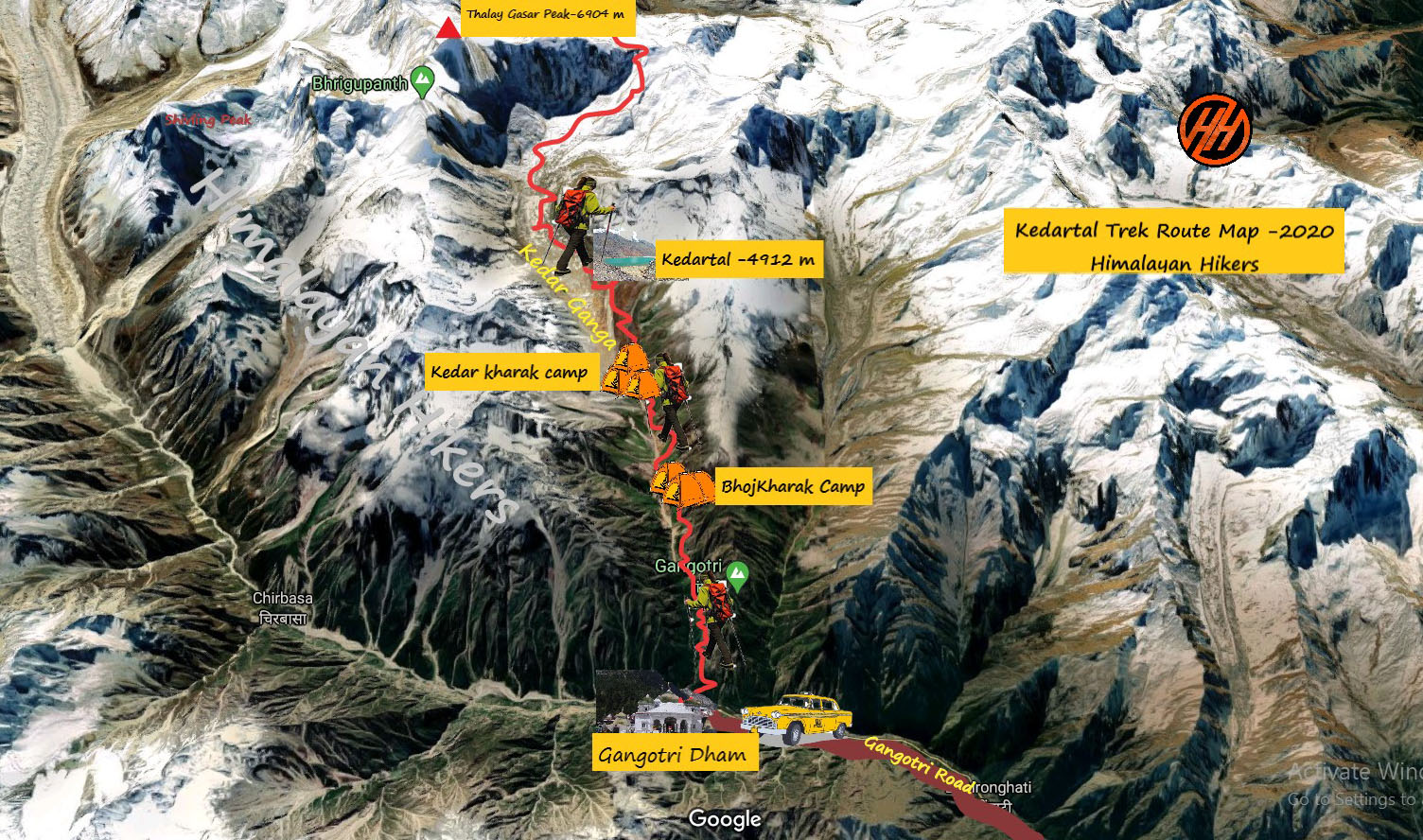 Kedartal Trek Route Map