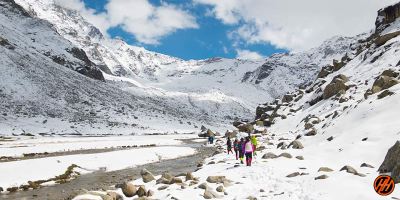 snow capped mountains in deo tibba base camp trek