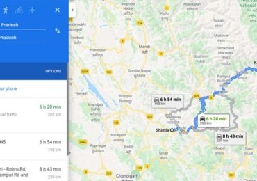 Shimla to Kafnu, Himachal Route Map