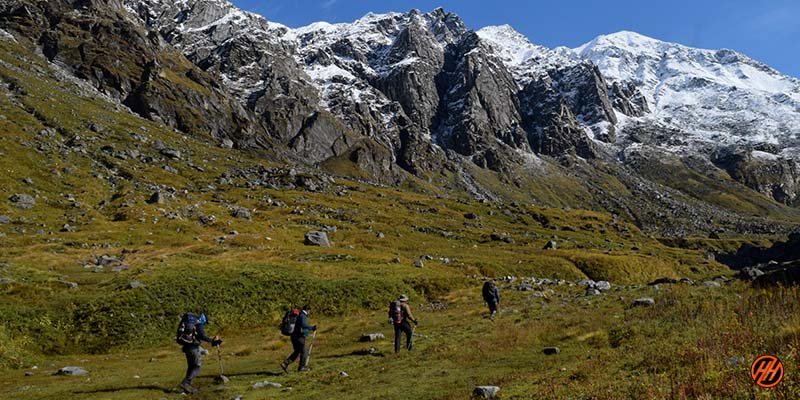 Beautiful Mountains with green meadows in Khimloga Pass Trek